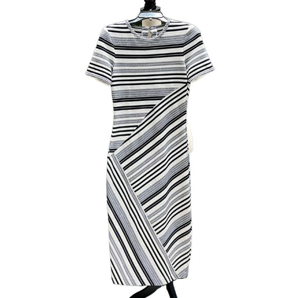 Badgley Mischka Navy Sheath Striped Dress Size 2 - Picture 13 of 13